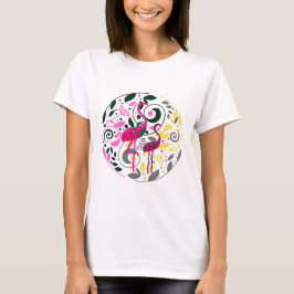Summer Colorful Flamingo Circle Leaf Frauen T-Shirt