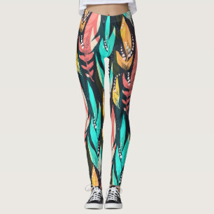 Summer Colorful Tropical Blätter Green Orange Leggings