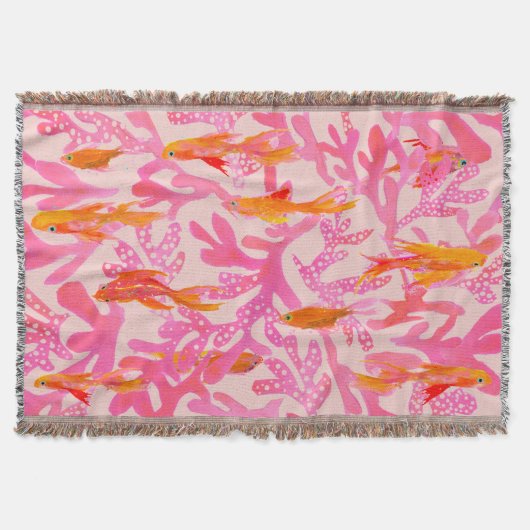 Summer Coral and Goldfish Throw Blanket Decke (Vorderseite)
