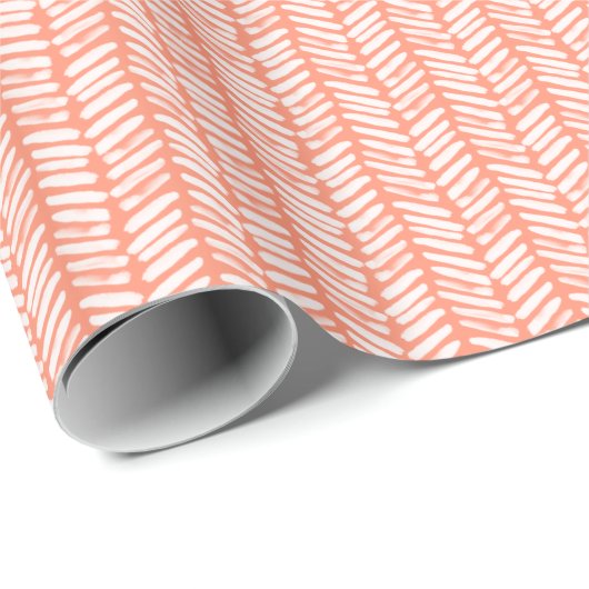 Summer Coral Orange Lachs White Zigzag Streifen Geschenkpapier (Rolleneckpunkt)