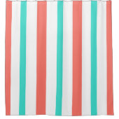 Summer Coral Turquoise White Vertical Stripes Duschvorhang (Vorderseite)