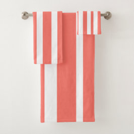 Summer Coral White Stripes Badhandtuch Set