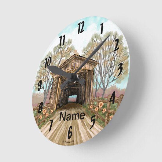 Summer Covered Bridge Runde Wanduhr (Winkel)