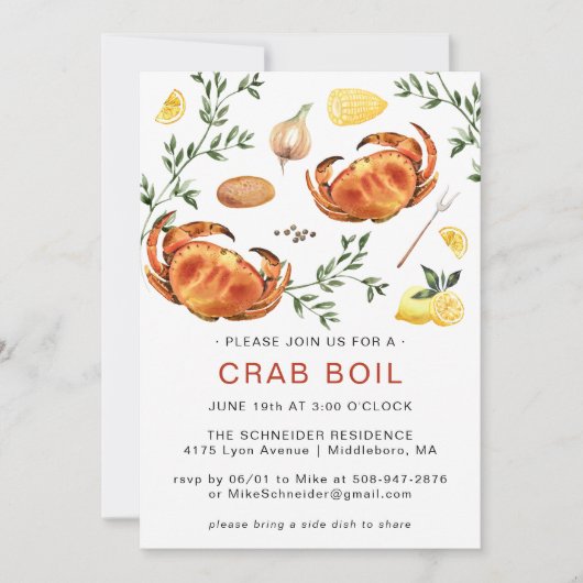 Summer Crab Boil | Niedrig-Land-Kochen Einladung (Vorderseite)