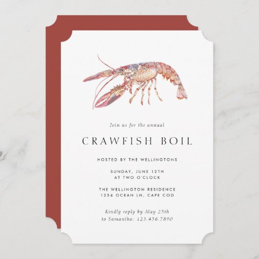 Summer Crawfish Boil Elegantes Minimal Hummer Part Einladung (Vorne/Hinten)