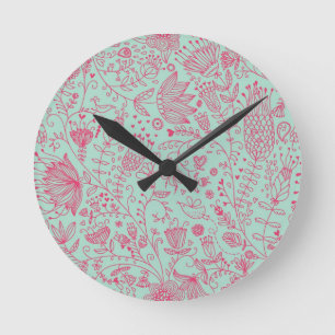 Summer cute floral pattern runde wanduhr