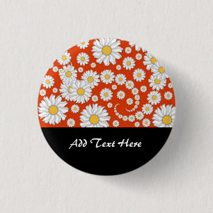 Summer Daisies on Bright Orange Button