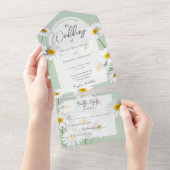 Summer Daisies on Sage Green All In One Einladung (Abreißen)