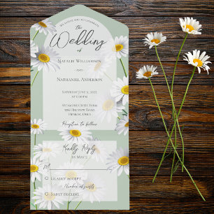 Summer Daisies on Sage Green All In One Einladung