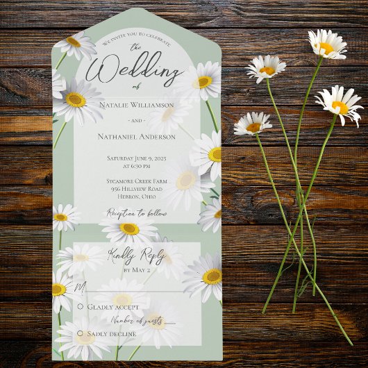 Summer Daisies on Sage Green All In One Einladung