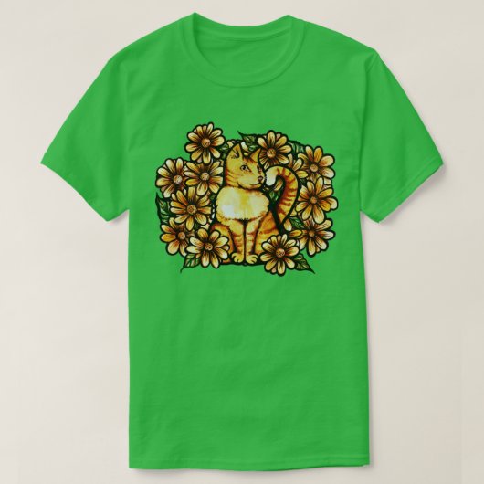 Summer Daisies Orange Cat T-Shirt (Design vorne)
