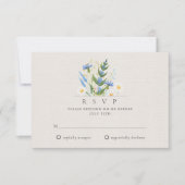 Summer Daisy Blue Floral Botanical Wedding RSVP Karte (Vorderseite)