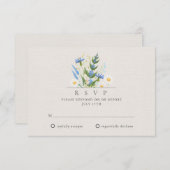 Summer Daisy Blue Floral Botanical Wedding RSVP Karte (Vorne/Hinten)
