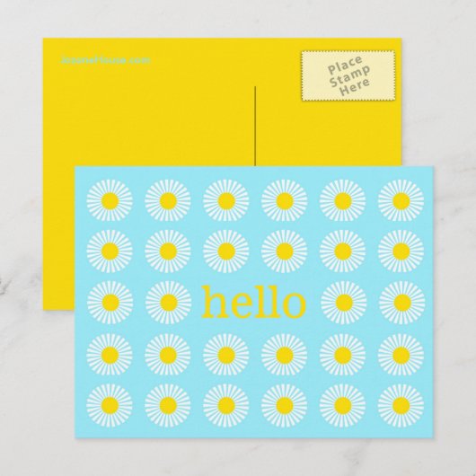 Summer Daisy Blue und Yellow Hello Postkarte (Vorne/Hinten)