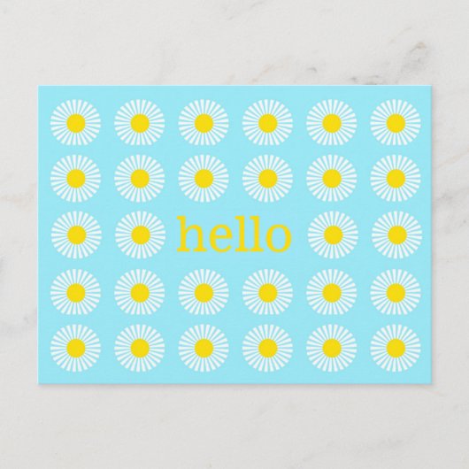 Summer Daisy Blue und Yellow Hello Postkarte (Vorderseite)