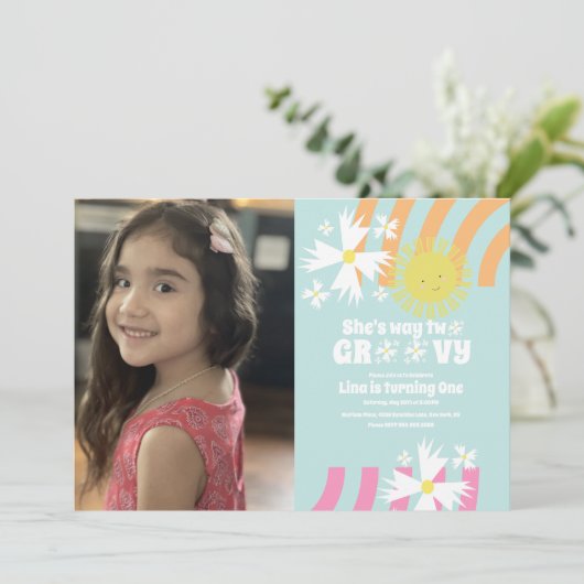 Summer Daisy Blume Retro Way Two Groovy Foto (Stehend Vorderseite)