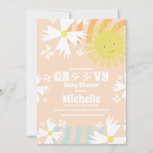 Summer Daisy Groovy Sun Rainbow Baby Dusche Einladung (Vorderseite)
