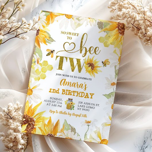 Summer Daisy Sonnenblume Biene Zweiten Geburtstag Einladung