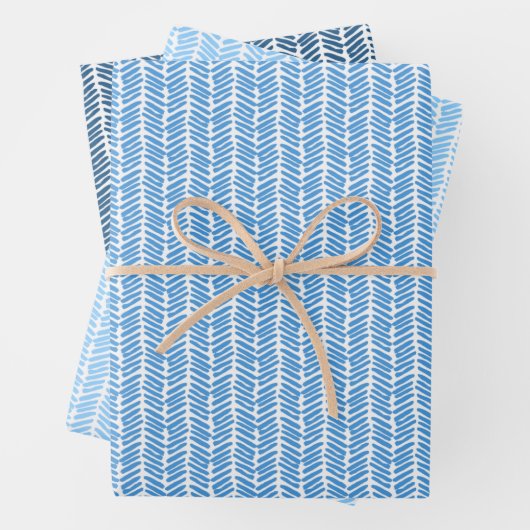 Summer Dark Azure Cobalt Blue Stripes Art Muster Geschenkpapier Set (Beispiel)