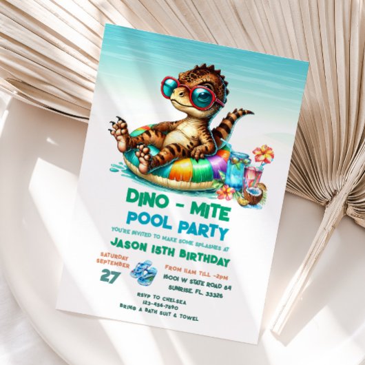 Summer Dino Pool Party Geburtstag Einladung