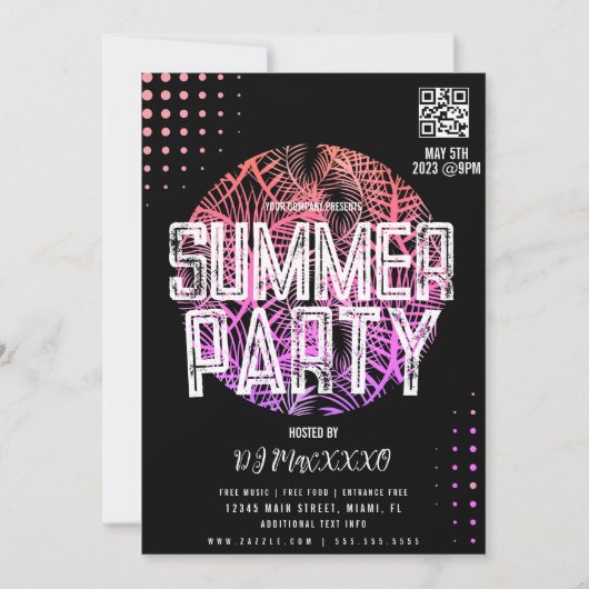 Summer DJ Event Beach Party Bar Club Flyer Einladung (Vorderseite)