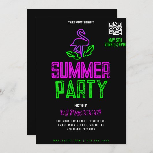 Summer DJ Night Event Party Bar Club Flyer Einladung (Vorne/Hinten)