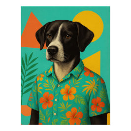 Summer Dog Portrait – Retro Tropical Illustration  Poster