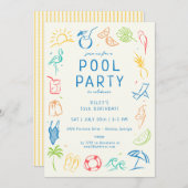 Summer Doodle Party Einladung (Vorne/Hinten)