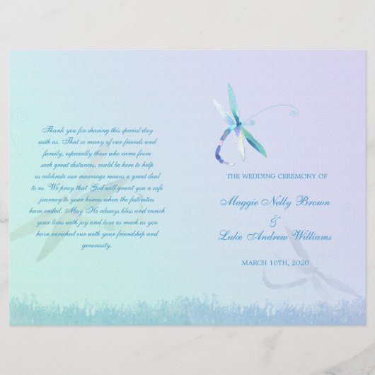 Summer Dragonfly Wedding Ceremony Bi Fold Program (Vorderseite)