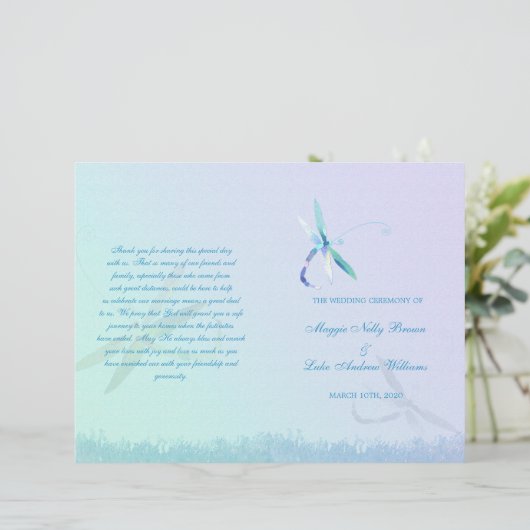 Summer Dragonfly Wedding Ceremony Bi Fold Program (Stehend Vorderseite)