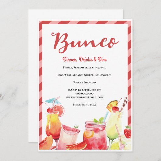 Summer Drinks Bunco Einladung (Vorne/Hinten)