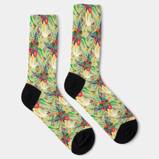 Summer Dschungel Tropical Parrot Blume Blossom Socken (Rechts)