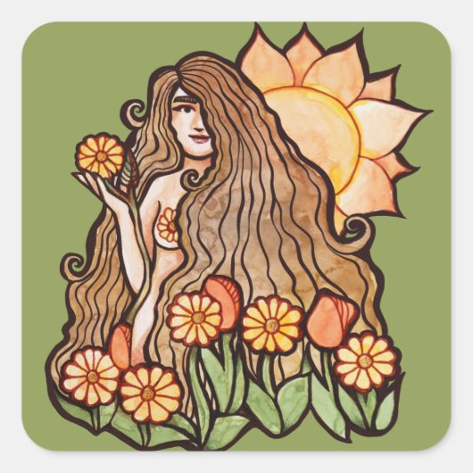 Summer Earth Goddess Quadratischer Aufkleber (Vorderseite)
