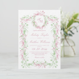 Summer Elegant Floral Monogram Wedding Einladung