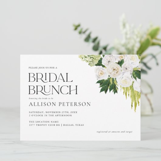 Summer Elegant Greenery Floral Bridal Brunch Einladung (Stehend Vorderseite)