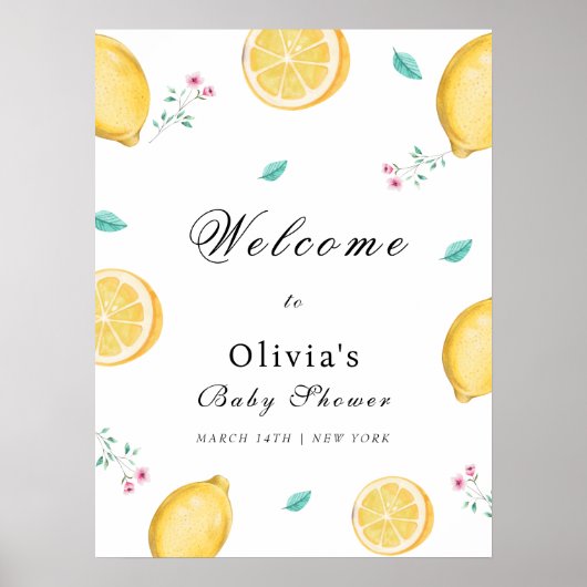 Summer Elegant Lemon Citrus Baby Dusche Willkommen Poster (Vorne)