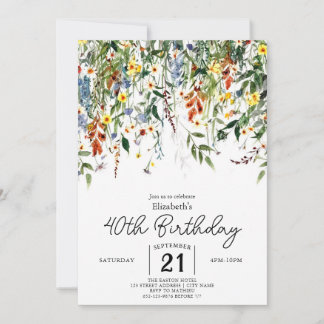 Summer Elegant Wildblumen 40. Geburtstag Einladung