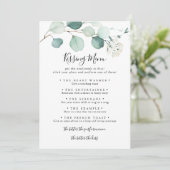 Summer Eukalyptus Wedding Kissing Menu Game Card (Stehend Vorderseite)