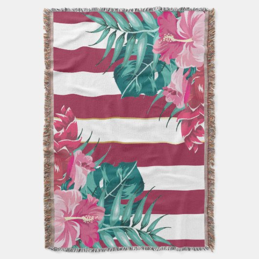 Summer Exotic Blume bordeauxrot gestreift Decke (Vorderseite Vertikal)
