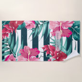 Summer Exotic Blume Monogramm gestreift Strandtuch (Vorderseite)