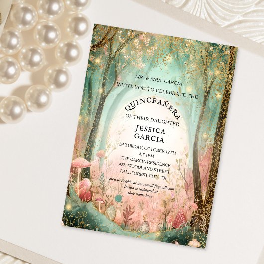 Summer Fairy Tale Enchanted Forest  Quinceañera  Einladung
