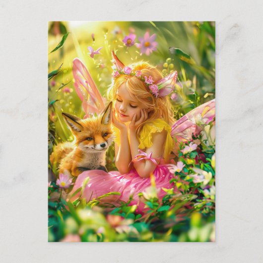 Summer Fairy und Playful Fox Postkarte (Vorderseite)