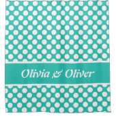 Summer Feel Turquoise & White Polka Dot Pattern Duschvorhang (Vorderseite)