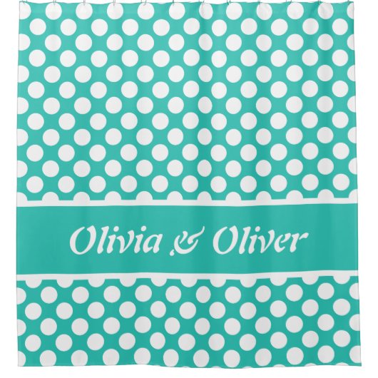 Summer Feel Turquoise & White Polka Dot Pattern Duschvorhang (Vorderseite)