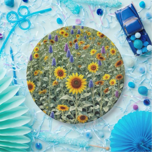 Summer Field of Sunflowers and Wildflowers Pappteller (Party)