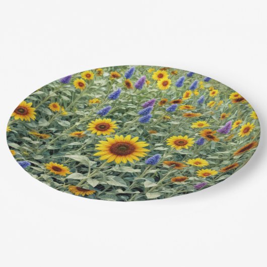 Summer Field of Sunflowers and Wildflowers Pappteller (Schrägansicht)
