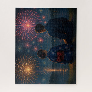Summer Fireworks by the Lake with a Yukata Couple Puzzle