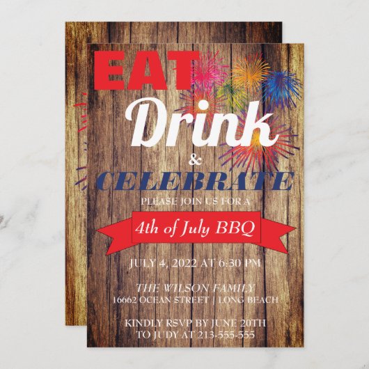 Summer Fireworks GRILLEN Einladung (Vorne/Hinten)