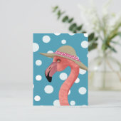 Summer Flamingo | Blue Polka Dots Decorative Postkarte (Stehend Vorderseite)