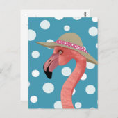 Summer Flamingo | Blue Polka Dots Decorative Postkarte (Vorne/Hinten)